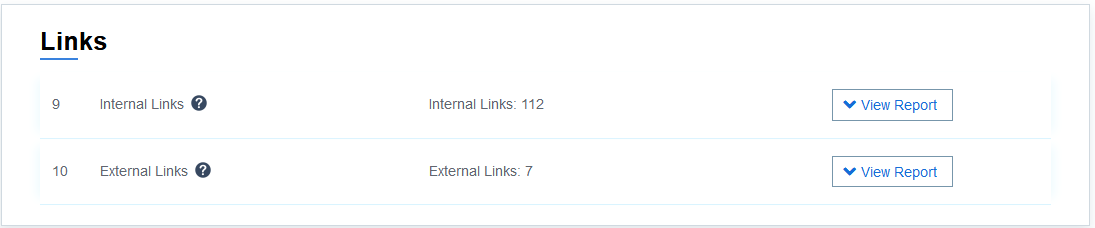 Internal links and external links presence in the webpage