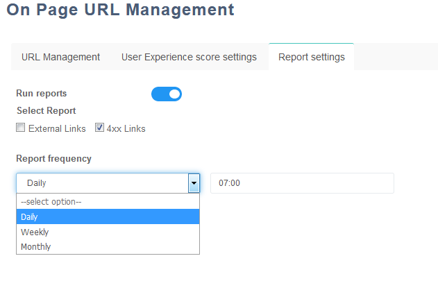 URL Management - Report Settings